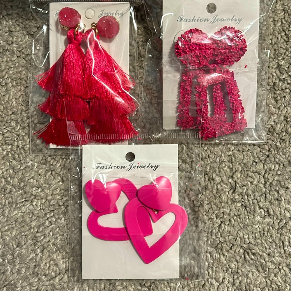 3 Piece Set of Pink Earrings